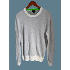 Diesel Mens Gray Knit Sweater With White Ribbed Trim & Green Detail Size Med
